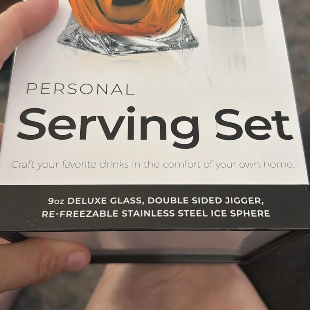 Deluxe Personal Serving 3 Piece Set Freezable Stainless Steel Ice Sphere & Glass